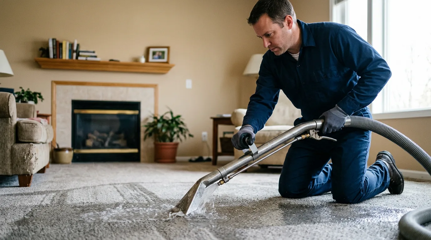 Water damage restoration technician working near Champaign, IL